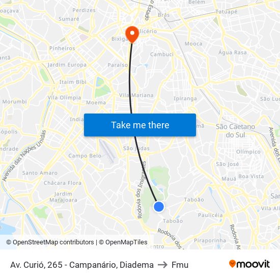 Av. Curió, 265 - Campanário, Diadema to Fmu map