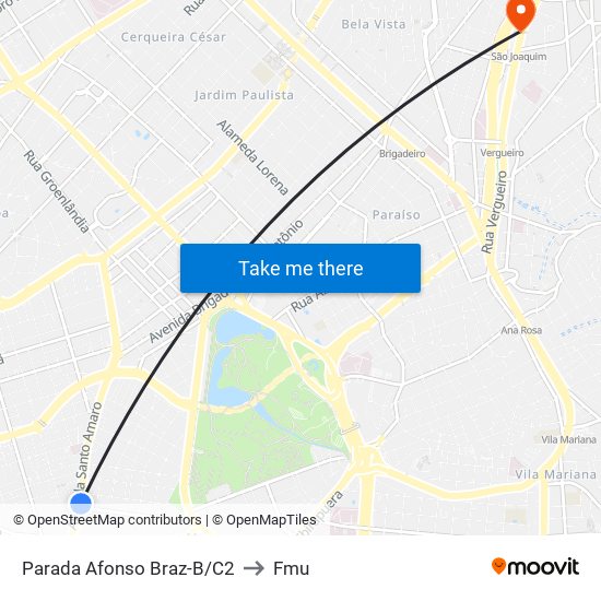 Parada Afonso Braz-B/C2 to Fmu map