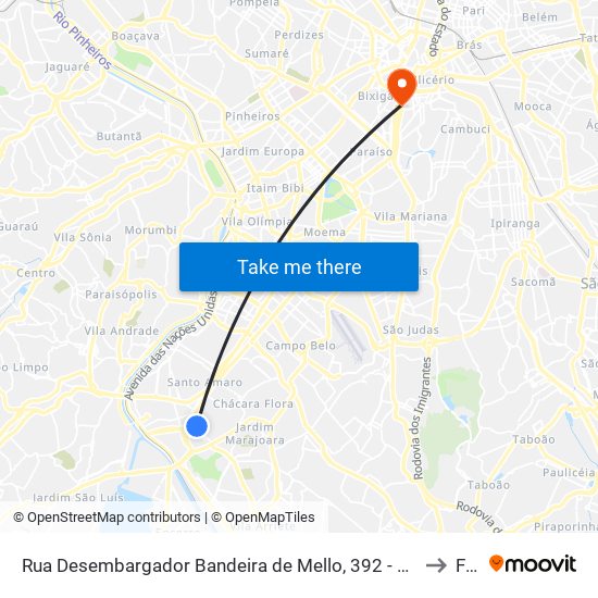 Rua Desembargador Bandeira de Mello, 392 - Santo Amaro, São Paulo to Fmu map