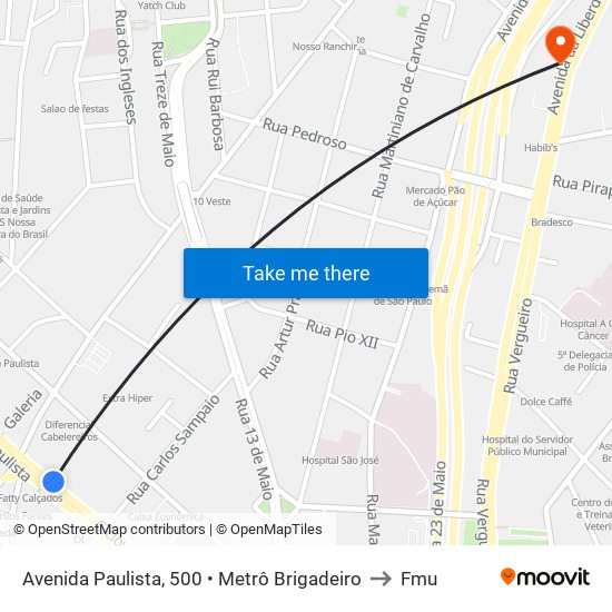 Avenida Paulista, 500 • Metrô Brigadeiro to Fmu map