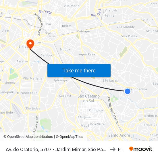 Av. do Oratório, 5707 - Jardim Mimar, São Paulo to Fmu map