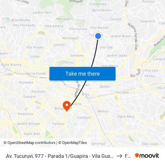 Av. Tucuruvi, 977 - Parada 1/Guapira - Vila Gustavo, São Paulo to Fmu map