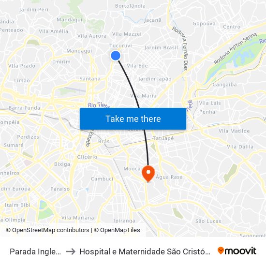 Parada Inglesa to Hospital e Maternidade São Cristóvão map