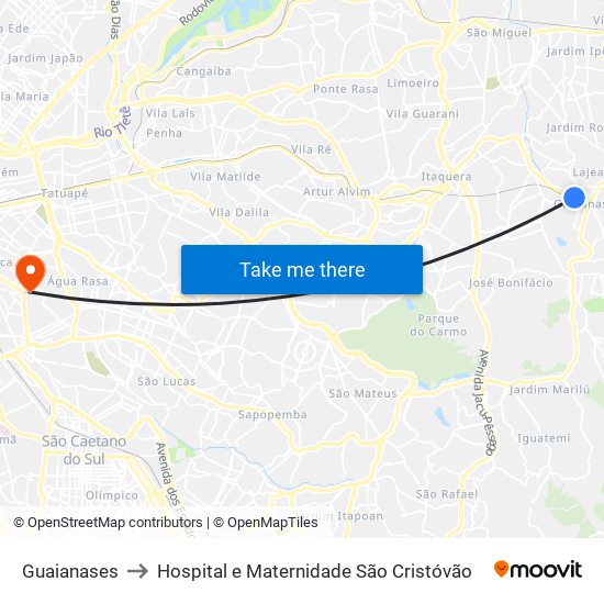 Guaianases to Hospital e Maternidade São Cristóvão map