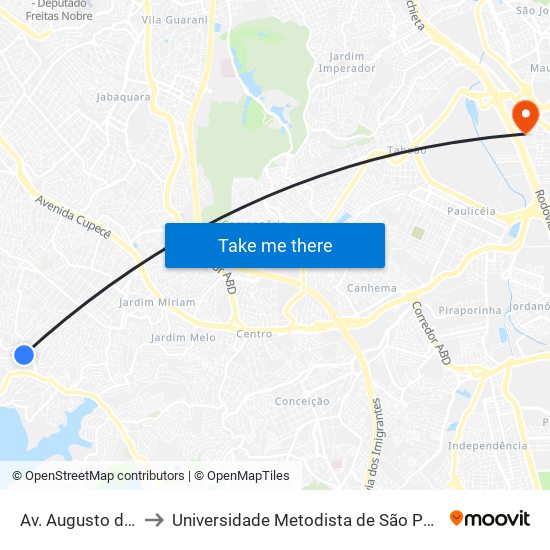 Av. Augusto de Castro, 305 to Universidade Metodista de São Paulo (Campus Rudge Ramos ) map