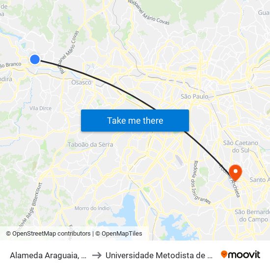 Alameda Araguaia, 550 - Alphaville Industrial to Universidade Metodista de São Paulo (Campus Rudge Ramos ) map