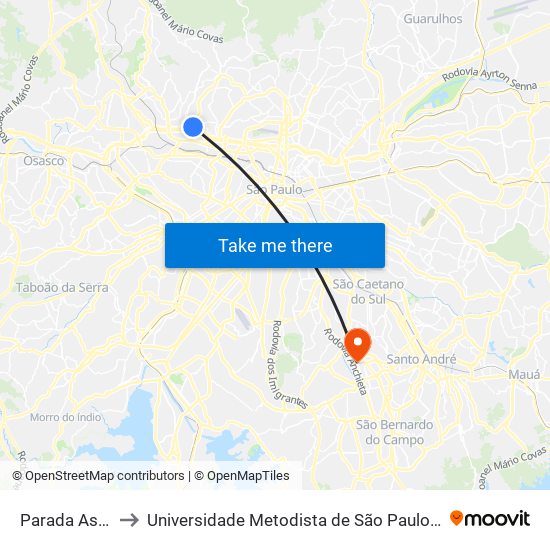 Parada Assaí ( B/C) to Universidade Metodista de São Paulo (Campus Rudge Ramos ) map