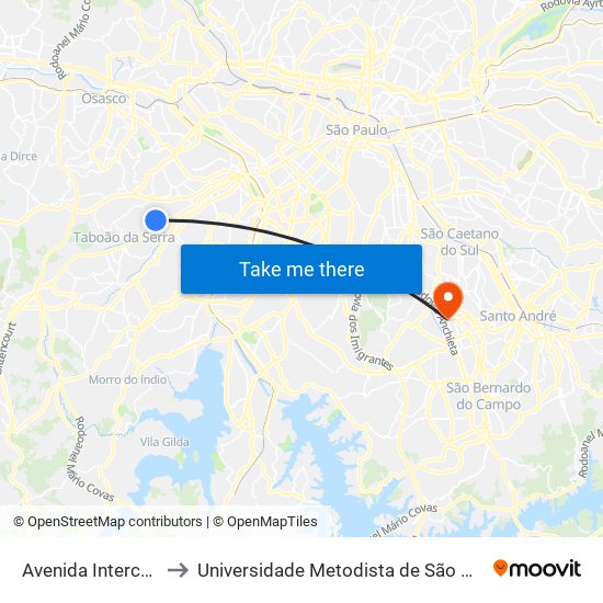 Avenida Intercontinental 1406 to Universidade Metodista de São Paulo (Campus Rudge Ramos ) map