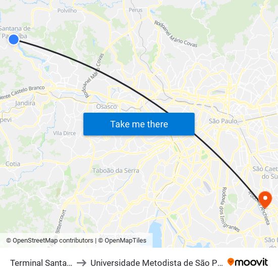 Terminal Santana de Parnaíba to Universidade Metodista de São Paulo (Campus Rudge Ramos ) map