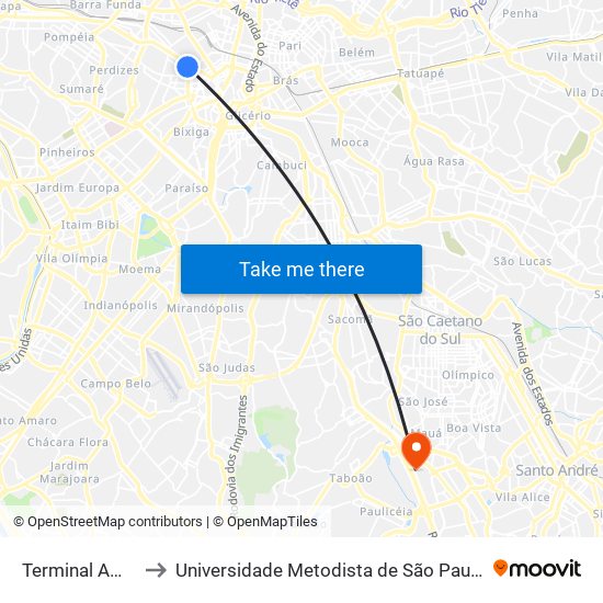 Terminal Amaral Gurgel to Universidade Metodista de São Paulo (Campus Rudge Ramos ) map