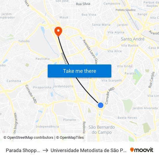 Parada Shopping Metropole to Universidade Metodista de São Paulo (Campus Rudge Ramos ) map