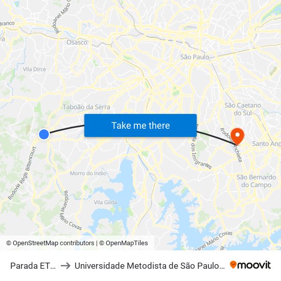 Parada ETEC Embú to Universidade Metodista de São Paulo (Campus Rudge Ramos ) map