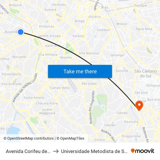 Avenida Corifeu de Azevedo Marques 137 to Universidade Metodista de São Paulo (Campus Rudge Ramos ) map