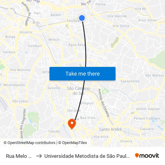 Rua Melo Freire 227 to Universidade Metodista de São Paulo (Campus Rudge Ramos ) map