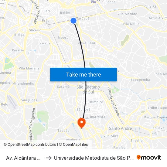 Av. Alcântara Machado, 4188 to Universidade Metodista de São Paulo (Campus Rudge Ramos ) map