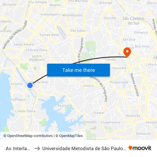 Av. Interlagos, 4455 to Universidade Metodista de São Paulo (Campus Rudge Ramos ) map