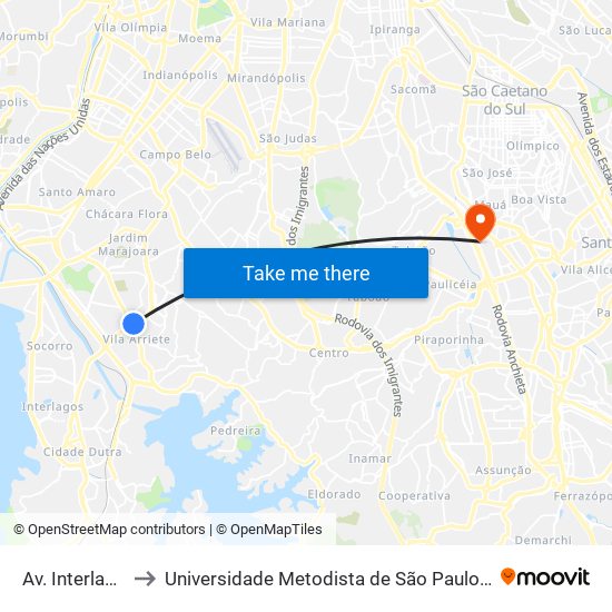 Av. Interlagos, 3024 to Universidade Metodista de São Paulo (Campus Rudge Ramos ) map