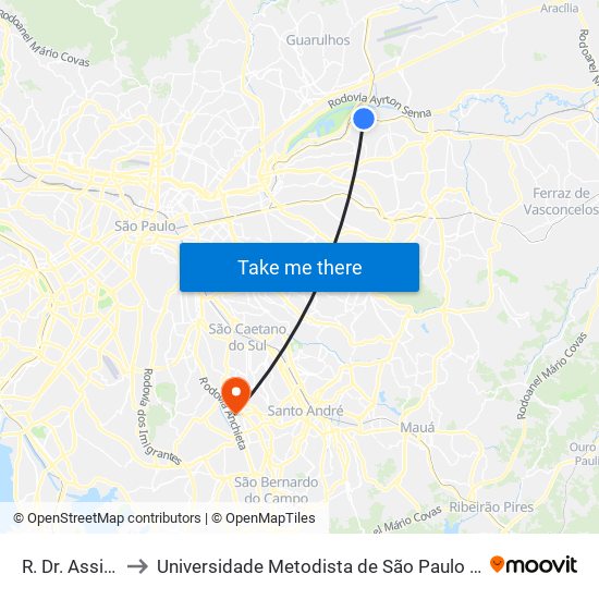 R. Dr. Assis Ribeiro to Universidade Metodista de São Paulo (Campus Rudge Ramos ) map