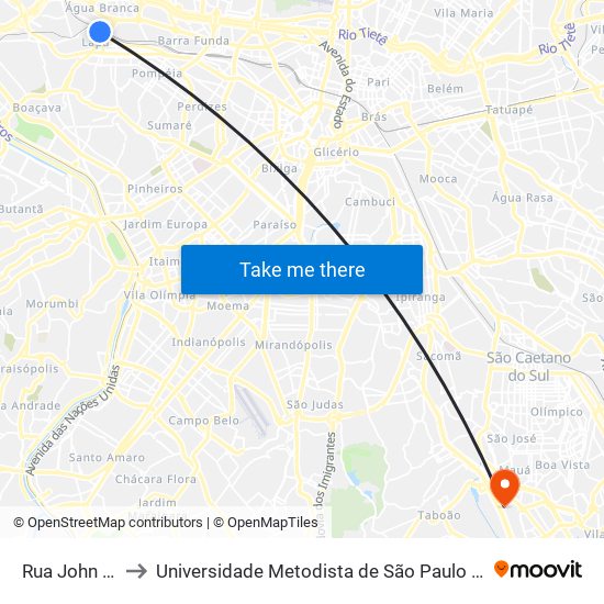 Rua John Harrison to Universidade Metodista de São Paulo (Campus Rudge Ramos ) map