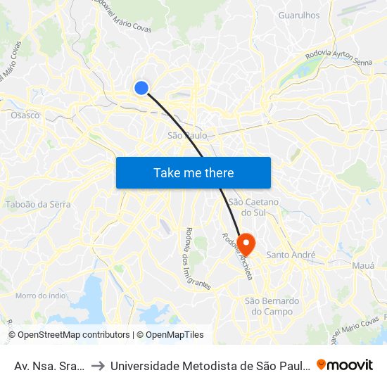 Av. Nsa. Sra. do Ó, 565 to Universidade Metodista de São Paulo (Campus Rudge Ramos ) map