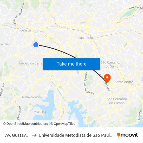 Av. Gustavo Berthier to Universidade Metodista de São Paulo (Campus Rudge Ramos ) map
