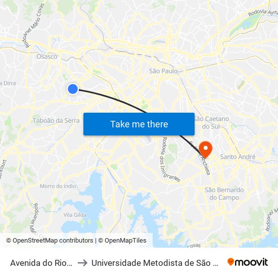 Avenida do Rio Pequeno, 1218 to Universidade Metodista de São Paulo (Campus Rudge Ramos ) map