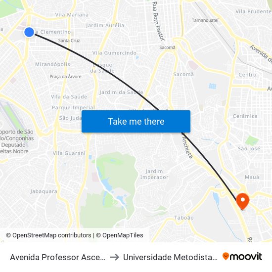 Avenida Professor Ascendino Reis, 2524 • Metrô Aacd-Servidor to Universidade Metodista de São Paulo (Campus Rudge Ramos ) map