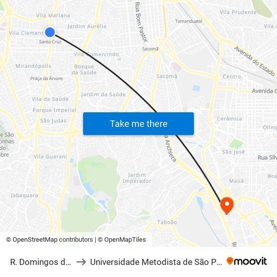 R. Domingos de Morais, 2444 to Universidade Metodista de São Paulo (Campus Rudge Ramos ) map