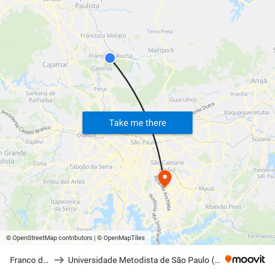 Franco da Rocha to Universidade Metodista de São Paulo (Campus Rudge Ramos ) map