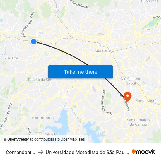 Comandante Sampaio to Universidade Metodista de São Paulo (Campus Rudge Ramos ) map