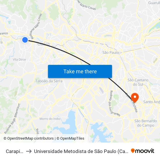 Carapicuíba to Universidade Metodista de São Paulo (Campus Rudge Ramos ) map