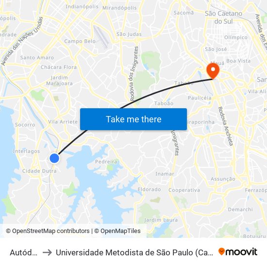 Autódromo to Universidade Metodista de São Paulo (Campus Rudge Ramos ) map