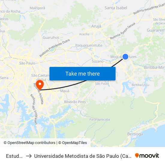 Estudantes to Universidade Metodista de São Paulo (Campus Rudge Ramos ) map