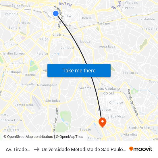 Av. Tiradentes, 615 to Universidade Metodista de São Paulo (Campus Rudge Ramos ) map