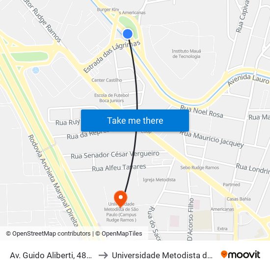 Av. Guido Aliberti, 4850 - Mauá, São Caetano do Sul to Universidade Metodista de São Paulo (Campus Rudge Ramos ) map