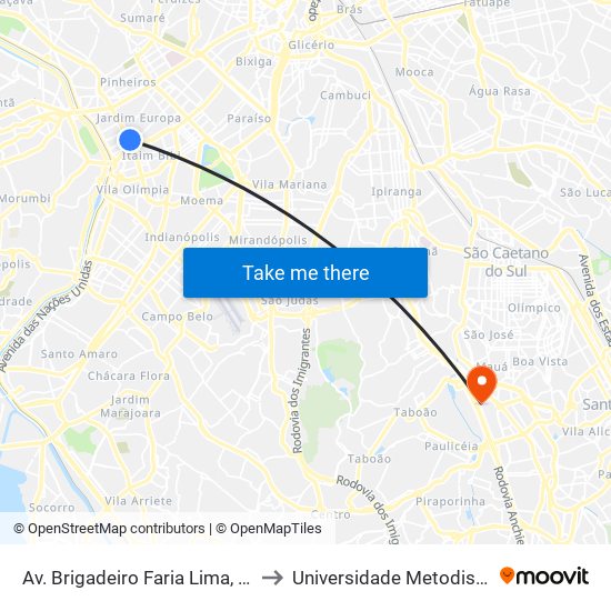 Av. Brigadeiro Faria Lima, 2705 - Gumercindo Saraiva - Jardins, São Paulo to Universidade Metodista de São Paulo (Campus Rudge Ramos ) map