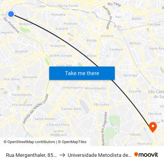 Rua Mergenthaler, 854 - Vila Leopoldina São Paulo to Universidade Metodista de São Paulo (Campus Rudge Ramos ) map