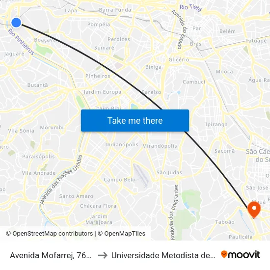 Avenida Mofarrej, 761 - Vila Leopoldina, São Paulo to Universidade Metodista de São Paulo (Campus Rudge Ramos ) map
