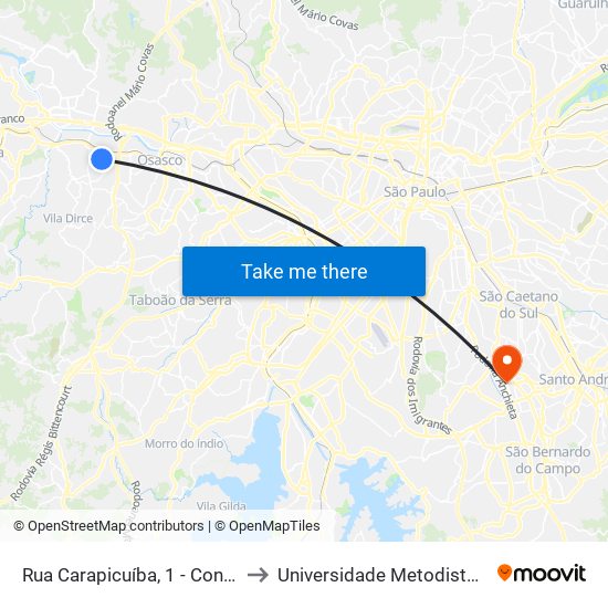 Rua Carapicuíba, 1 - Conj. Hab. Pres. Castelo Branco, Carapicuíba to Universidade Metodista de São Paulo (Campus Rudge Ramos ) map