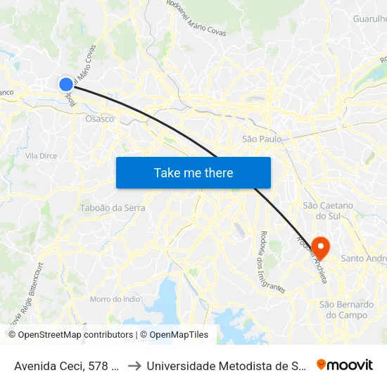 Avenida Ceci, 578 - Res. Tambore, Barueri to Universidade Metodista de São Paulo (Campus Rudge Ramos ) map