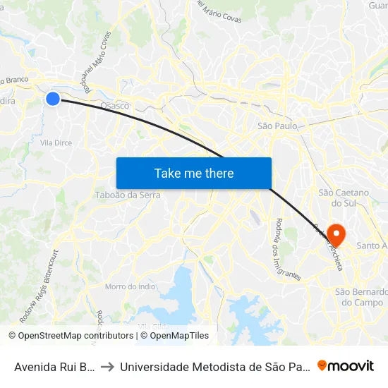 Avenida Rui Barbosa, 3061 to Universidade Metodista de São Paulo (Campus Rudge Ramos ) map