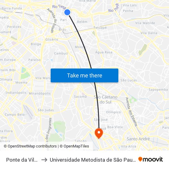 Ponte da Vila Guilherme to Universidade Metodista de São Paulo (Campus Rudge Ramos ) map