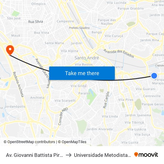 Av. Giovanni Battista Pirelli, 1789 - Tamanduateí 7, Santo André to Universidade Metodista de São Paulo (Campus Rudge Ramos ) map