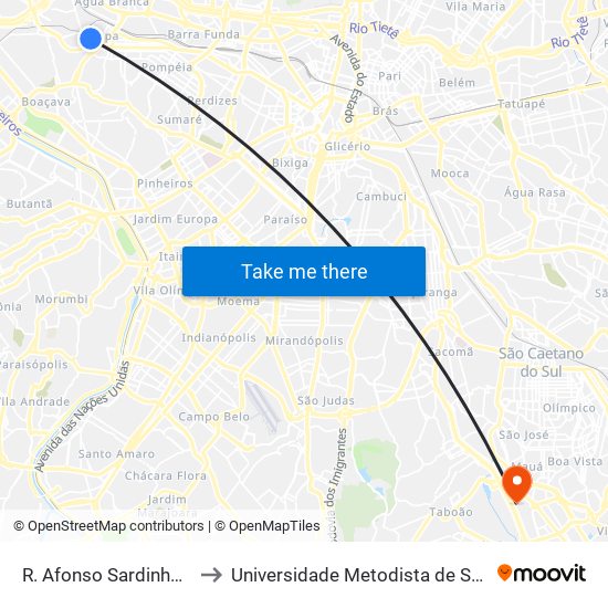 R. Afonso Sardinha, 491 - Lapa, São Paulo to Universidade Metodista de São Paulo (Campus Rudge Ramos ) map