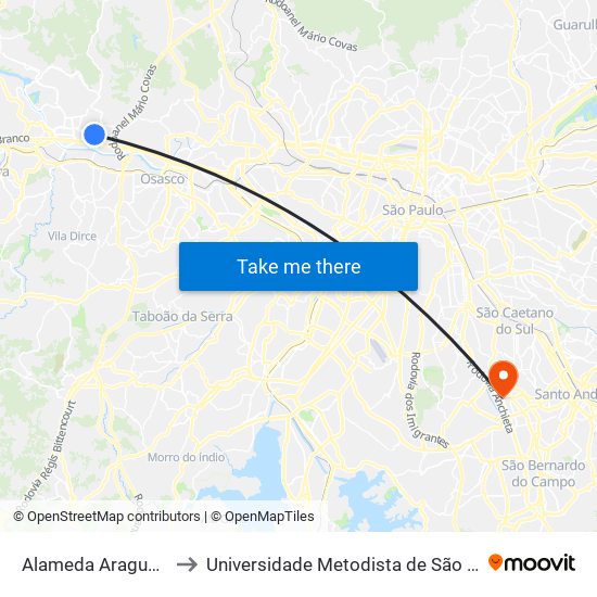 Alameda Araguaia - Giga Atacado to Universidade Metodista de São Paulo (Campus Rudge Ramos ) map