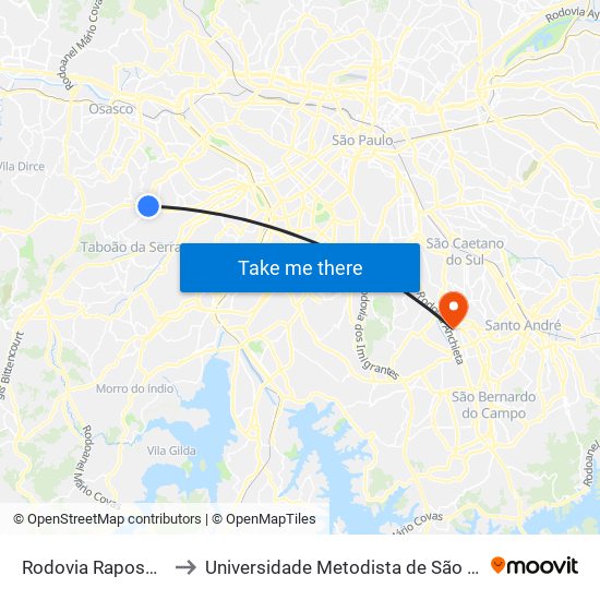 Rodovia Raposo Tavares - Km 16 to Universidade Metodista de São Paulo (Campus Rudge Ramos ) map