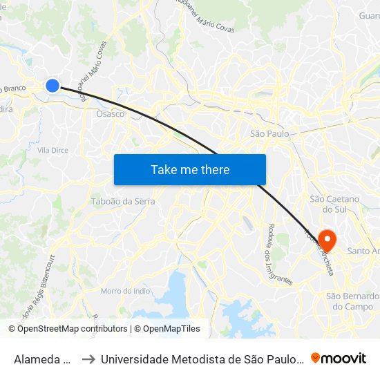 Alameda Tocantins to Universidade Metodista de São Paulo (Campus Rudge Ramos ) map