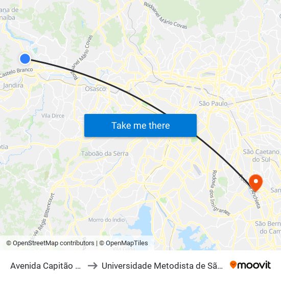 Avenida Capitão Francisco César 605 to Universidade Metodista de São Paulo (Campus Rudge Ramos ) map