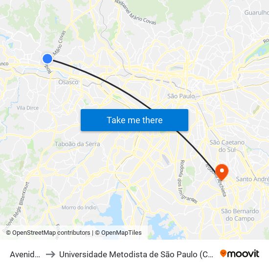 Avenida Ceci to Universidade Metodista de São Paulo (Campus Rudge Ramos ) map