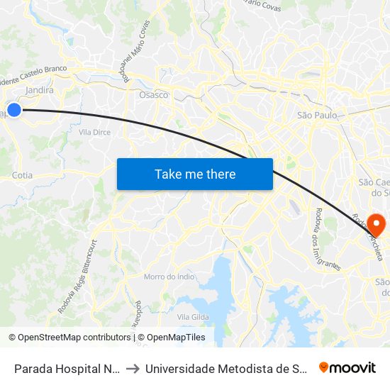 Parada Hospital Nova Vida/Intermédica to Universidade Metodista de São Paulo (Campus Rudge Ramos ) map